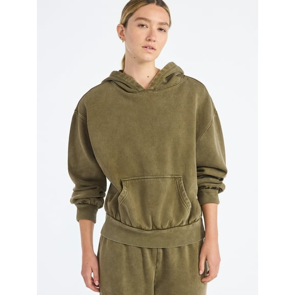 Scoop Women’s Mineral Washed Oversized Cropped Hoodie, Sizes XS-XXL
