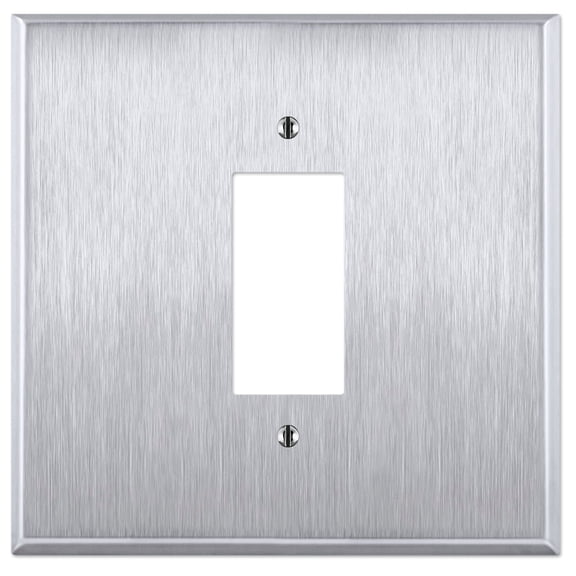 OVERSIZED Metal Switch Plate, 2 Gang Jumbo Decorator Cover Plate (for 1 Centered Device), Switch Cover for Rocker Switches, GFCI, Brushed Stainless Steel - UL Listed, 5.5" x 5.5" - Made in USA