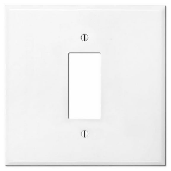 OVERSIZED Metal Switch Plate, 2 Gang Jumbo Decorator Cover Plate (for 1 Centered Device), Switch Cover for Rocker Switches, GFCI, Steel Painted White - UL Listed, 5.5" x 5.5" - Made in USA
