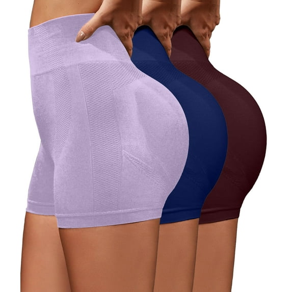 OVESPORT Women's 3-piece Sports Shorts, Fitness Motorcycle Yoga Seamless High Waisted And Hip Lifting Shorts