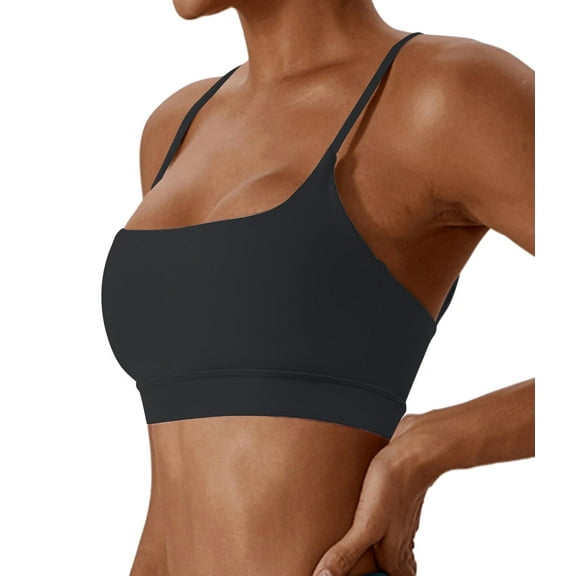 OVESPORT Women's Adjustable Sports Bra Wirefree Racerback Workout Bras Sexy Thin Straps Yoga Sport Bras with Removable Pads
