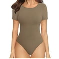 thumbnail image 1 of OVESPORT Women's Round Neck Bodysuits, Short Sleeved Slim Fit Top Can Be Used As An Inner Layer, Suitable For Different Occasions, 1 of 9
