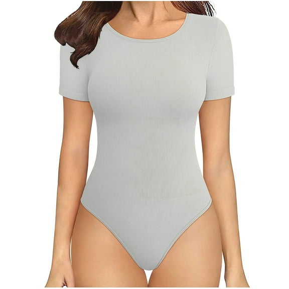 OVESPORT Women's Round Neck Bodysuits, Short Sleeved Slim Fit Top Can Be Used As An Inner Layer, Suitable For Different Occasions