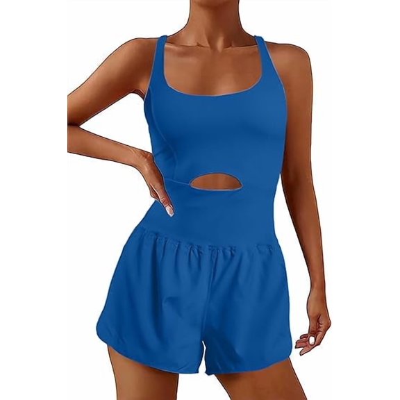 OVESPORT Womens Workout Rompers Running Outfits Padded Bra Tennis Exercise Jumpsuits Gym Clothes