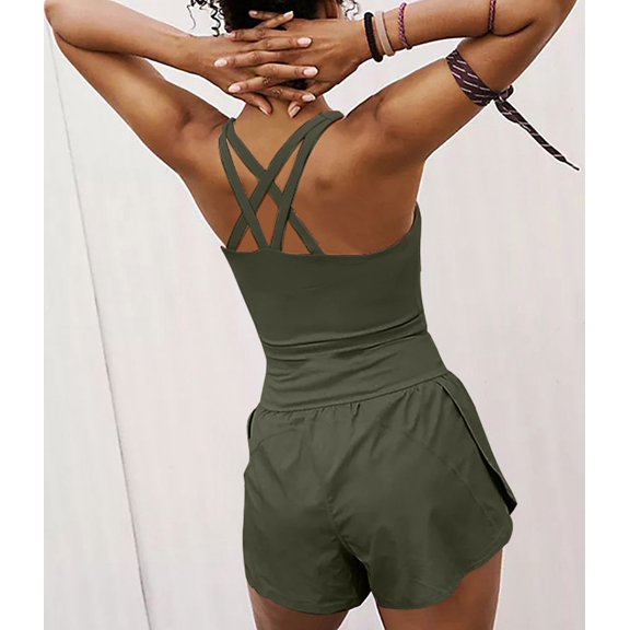 OVESPORT Womens Workout Rompers Running Outfits Padded Bra Tennis Exercise Jumpsuits Gym Clothes