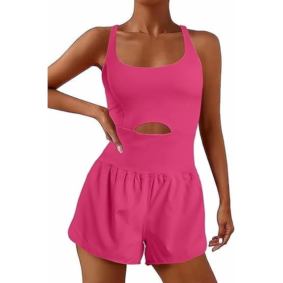 OVESPORT Womens Workout Rompers Running Outfits Padded Bra Tennis Exercise Jumpsuits Gym Clothes