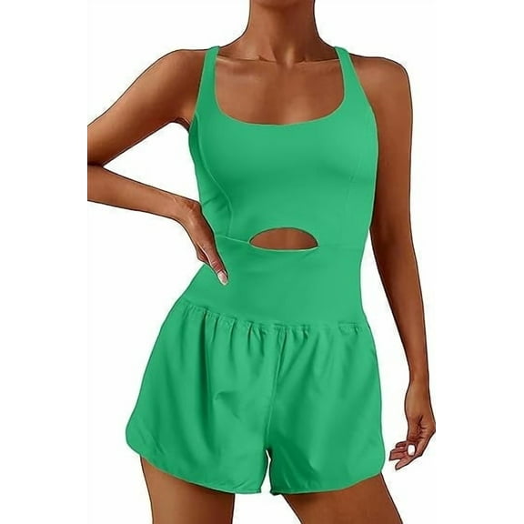 OVESPORT Womens Workout Rompers Running Outfits Padded Bra Tennis Exercise Jumpsuits Gym Clothes