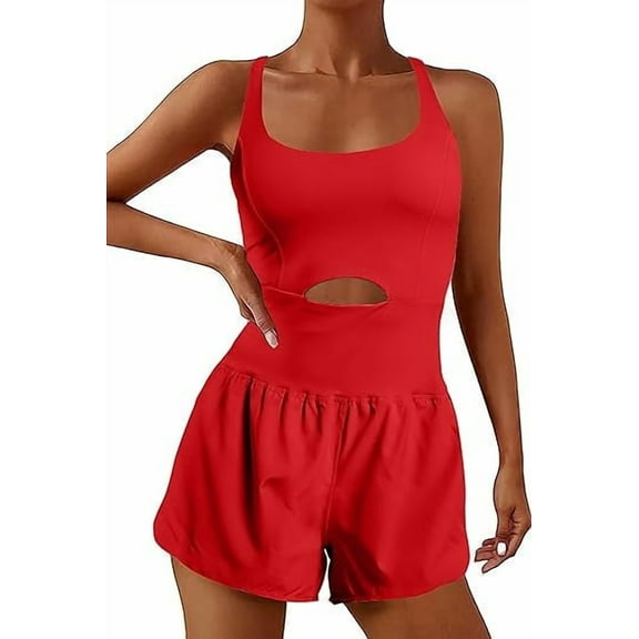 OVESPORT Womens Workout Rompers Running Outfits Padded Bra Tennis Exercise Jumpsuits Gym Clothes