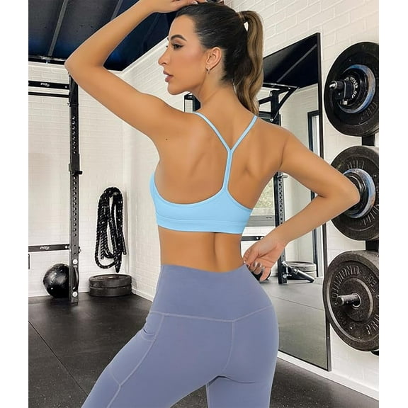 OVESPORT Womens Y Back Sports Bra Padded Racerback Low Impact Spaghetti Thin Strap Workout Yoga Top