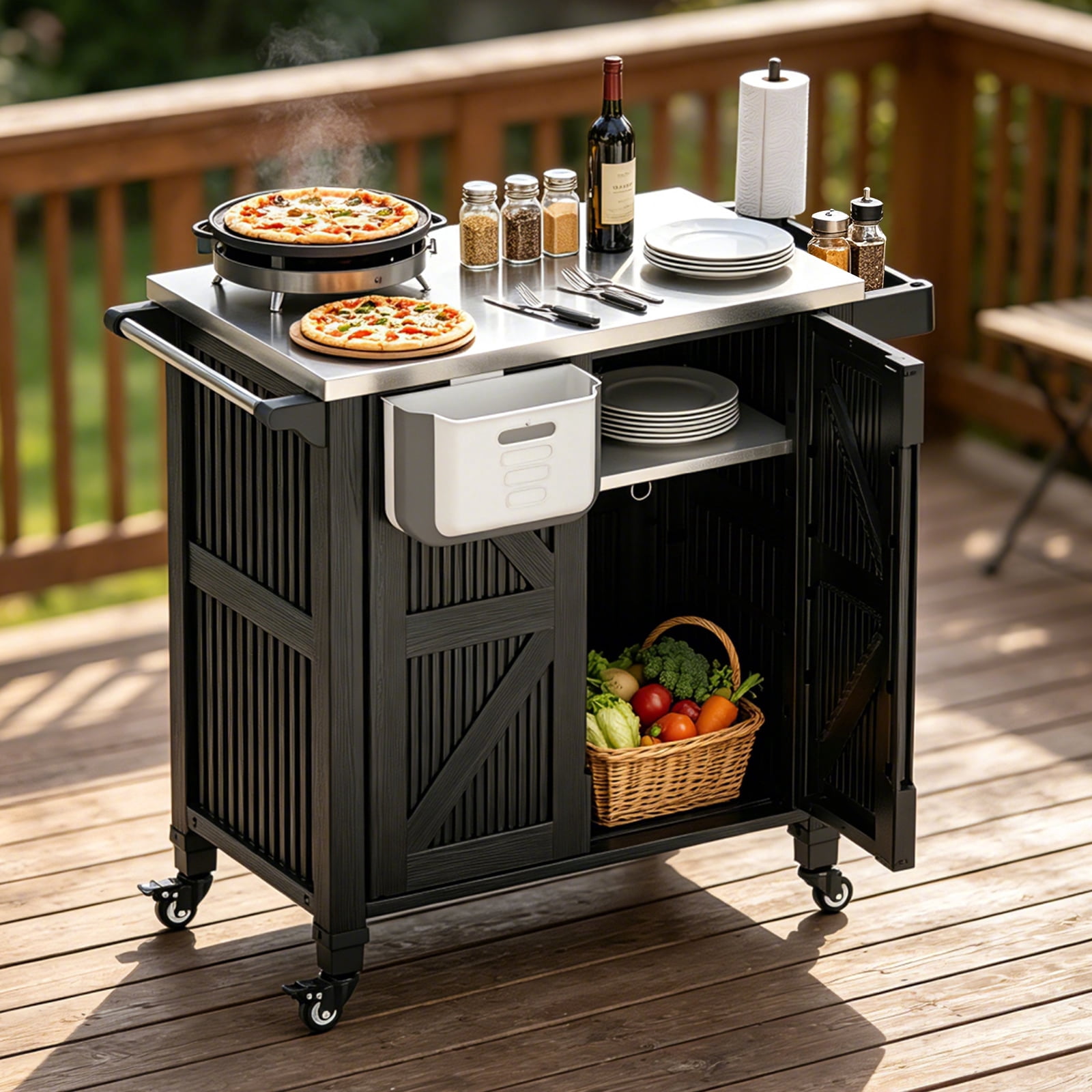 OVEXIR Outdoor Grill Cart with Storage Cabinet, Movable Kitchen Island ...