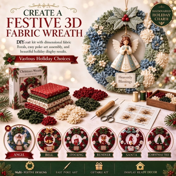 OVFUIZ 3D Fabric Poke Wreath DIY Kit Christmas Wreath Making Kit for ...