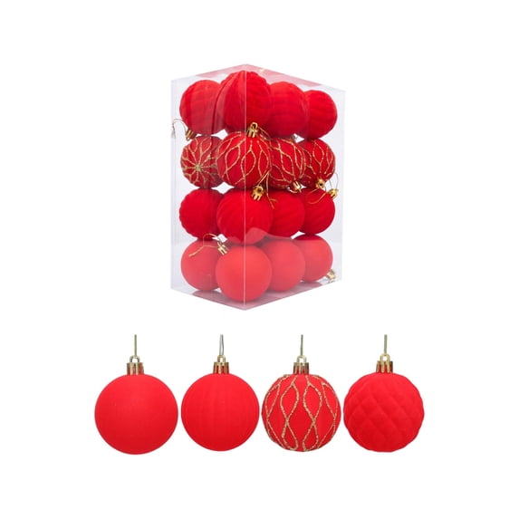 OVFUIZ Christmas Ball Ornaments 24 Pcs Flocked Velvet Shatterproof Christmas Tree Balls with Wavy Embossed & Hollow Cut for Holiday Decor