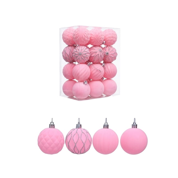 OVFUIZ Christmas Ball Ornaments 24 Pcs Flocked Velvet Shatterproof Christmas Tree Balls with Wavy Embossed & Hollow Cut for Holiday Decor