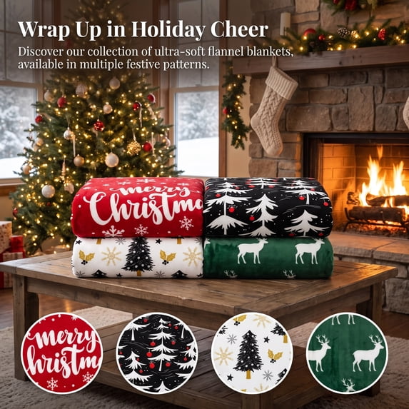 OVFUIZ Christmas Blanket Throw Flannel Cozy Soft Couch Throw for Living Room Bedroom Holiday Decor