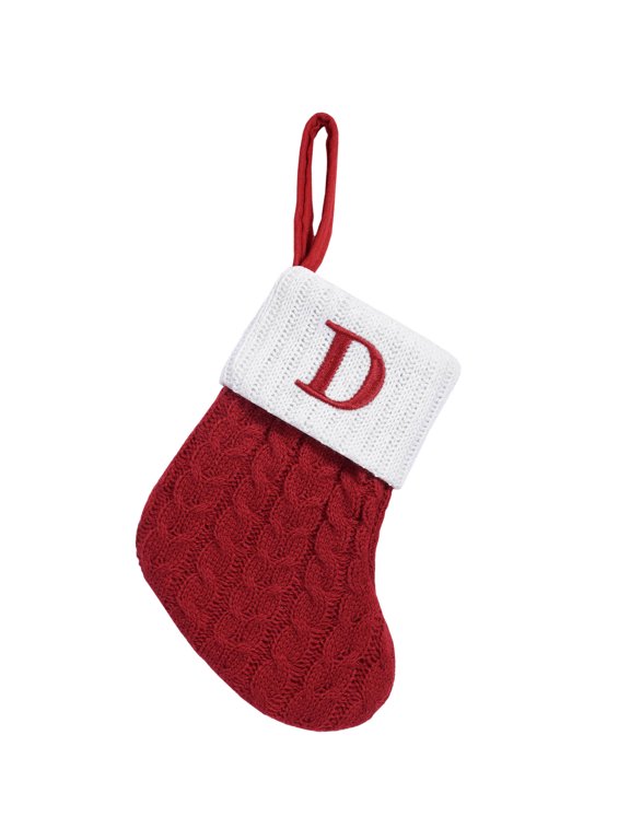 Christmas Ornaments Knitted Wool Stocking with Embroidered Letter D for Christmas Tree Decorations and Holiday Gift
