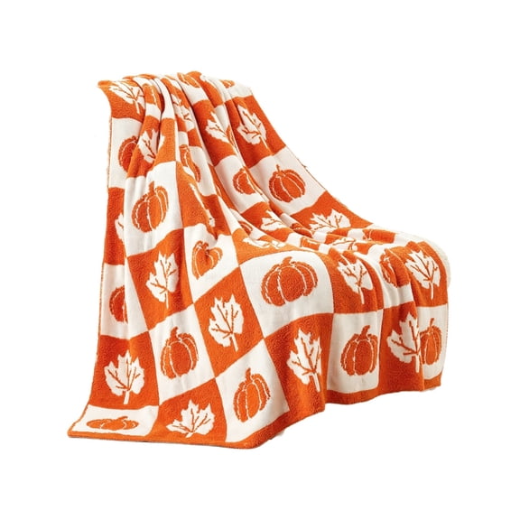OVFUIZ Fall Throw Blanket 27.56x39.37in Pumpkin Maple Leaf Flannel Fleece Blanket for Couch Sofa Bed Thanksgiving Decorations Fall Decor