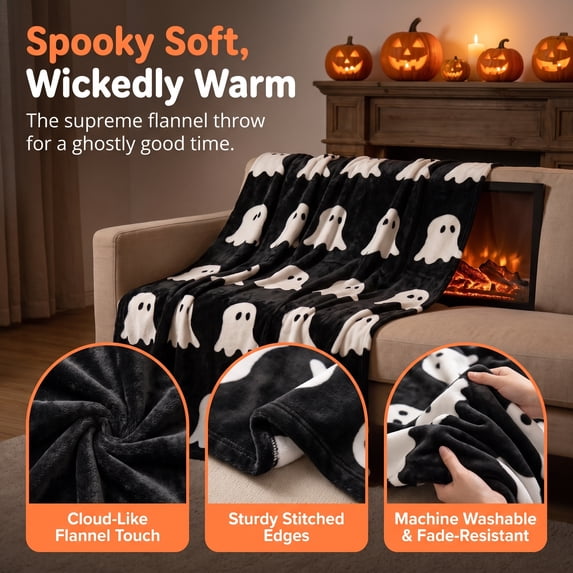 OVFUIZ Halloween Blanket Soft Flannel Ghost Pattern Throw Blanket Cozy Lightweight Couch Decor for Living Room Bedroom Fall Home Decor