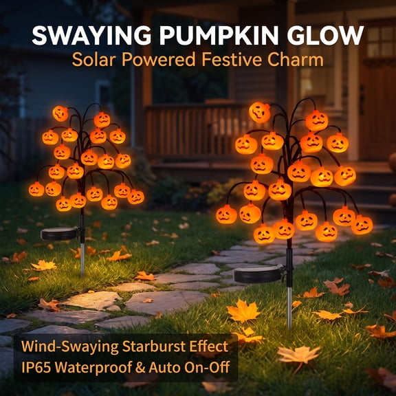 OVFUIZ Solar Halloween Lights Outdoor Pumpkin Decor Garden Yard Stake Lights with Ground Spike