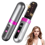 OVIMAZ Cordless Hair Straightener Brush, Portable Ionic Anti-Frizz Hair Straightening Comb with 3 Temperature Settings, Fast Heating, 4000mAh Type-C Rechargeabl