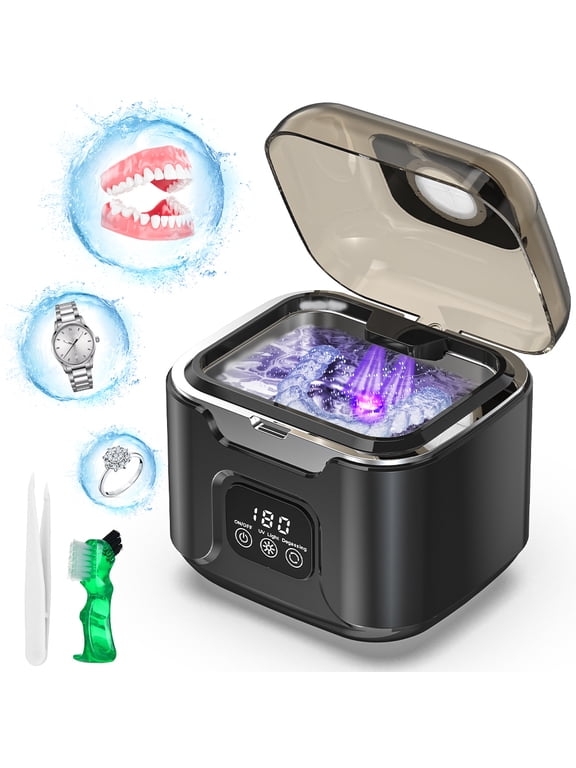 Ultrasonic Retainer Cleaner, 48kHz Jewelry Cleaning Machine for Retainers, Dentures, Mouth Guards, Braces, Rings, Watches, 240ml 304 Stainless Steel Tank