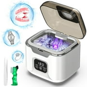 OVIMAZ Ultrasonic Retainer Cleaner, 48kHz Jewelry Cleaning Machine for Retainers, Dentures, Mouth Guards, Braces, Rings, Watches, 240ml 304 Stainless Steel Tank