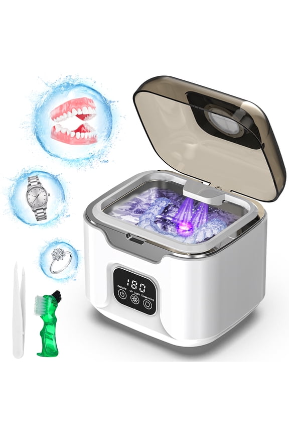 Ultrasonic Retainer Cleaner, 48kHz Jewelry Cleaning Machine for Retainers, Dentures, Mouth Guards, Braces, Rings, Watches, 240ml 304 Stainless Steel Tank