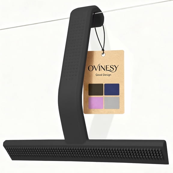 OVINESY 10" Shower Squeegee for Glass Doors, Streak-Free Silicone Blade, Ergonomic Handle, Built-In Hook, Squeegee for Shower Glass, Bathroom, Tile Walls, Mirrors, Windows, Car Windshields, Black