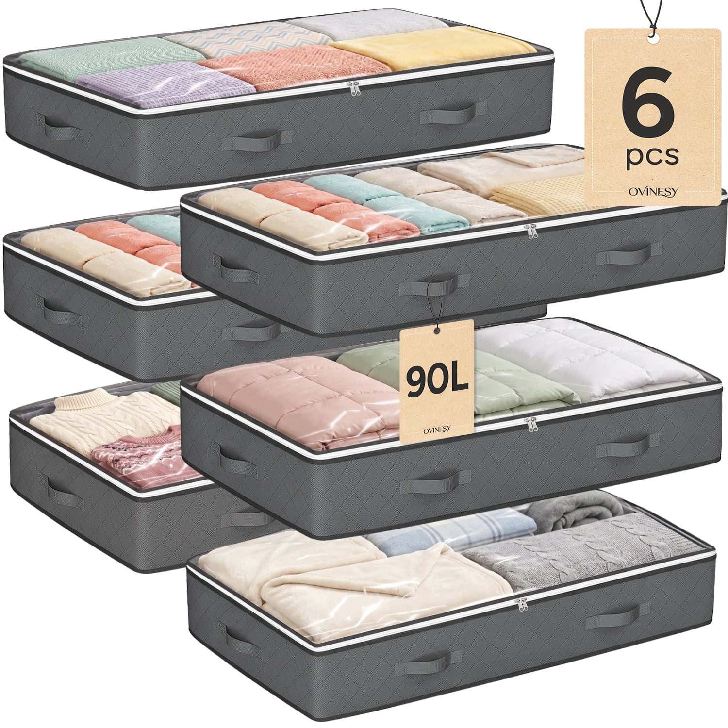 OVINESY Under Bed Storage Containers 6-Pack, Underbed Storage Bins for ...