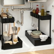 OVINESY Under Sink Organizer 2 Pack, Pull Out Drawer for Bathroom & Pantry Storage, Metal Frame Kitchen Organizer under Cabinet, Laundry Room Organization with 