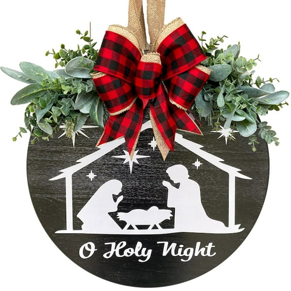 OVINYER 1 PC Ristmas Door Hanger Welcome To Christmas Wreath Christmas Wreath Hanging Sign Front Door Decor Wreath Door Hanger Sign Wood Decor Holiday Christmas Decor Wreath