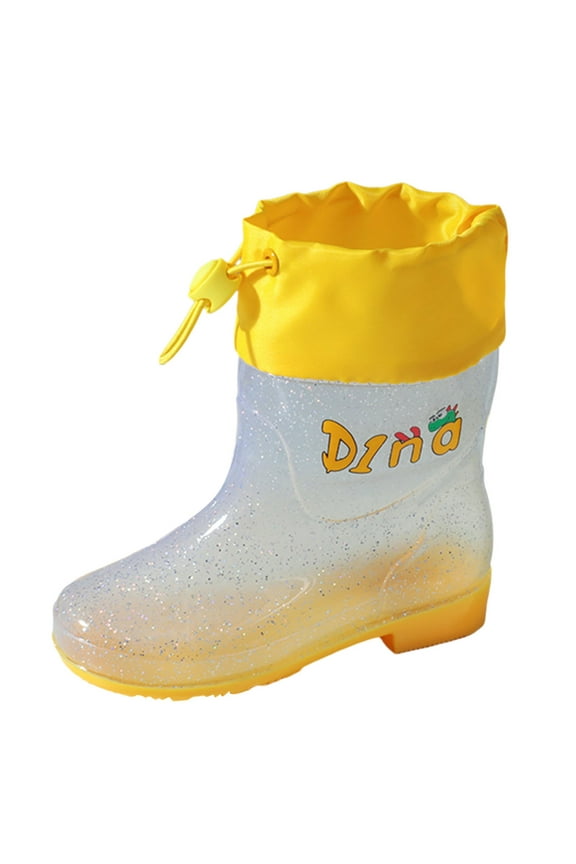 Children Shoes Lovely Flat Cartoon Rain Boots Can Be Tied Mouth Cartoon Transparent Outdoor Rain Boots Toddler Casual Cute Prewalker Footwear Indoors Outdoor