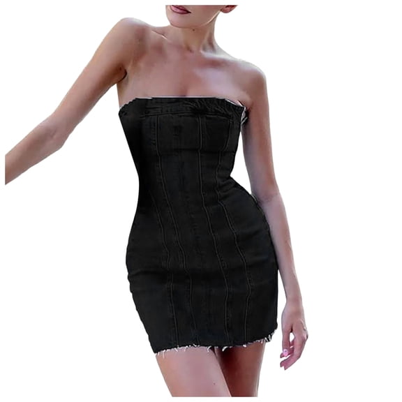 OVINYER Dress Sexy Denim Summer Dresses 2024 Women Clothing Jeans Tube Backless Bodycon Mini Western Streetwear Charming Relaxed Fit