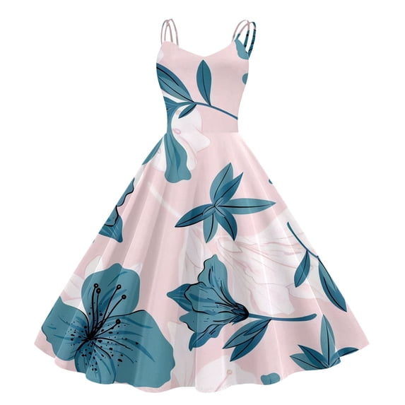 OVINYER Dress Vintage For Women Sleeveless Knee Length Retro A-Line Flared Swing Formal Prom Party Dress Lightweight Soft Breathable