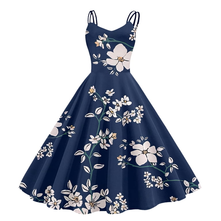 OVINYER Dress Vintage For Women Sleeveless Knee Length Retro A-Line Flared  Swing Formal Prom Party Dress Stylish Party Sundress - Walmart.com