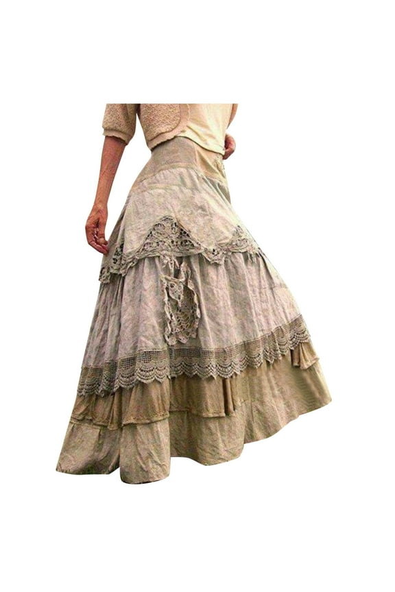 Dress Women 2024 Summer Boho Tiered Long Lace Skirt Maxi Net Flared Long Maxi Skirts For Women For Weekend Travel Date