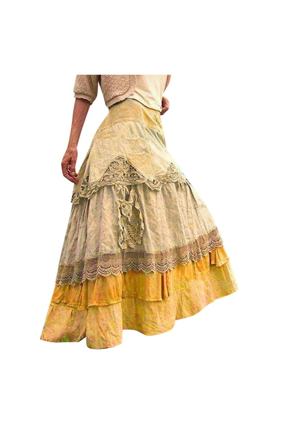 Dress Women 2024 Summer Boho Tiered Long Lace Skirt Maxi Net Flared Long Maxi Skirts For Women Simple Cozy Sundress
