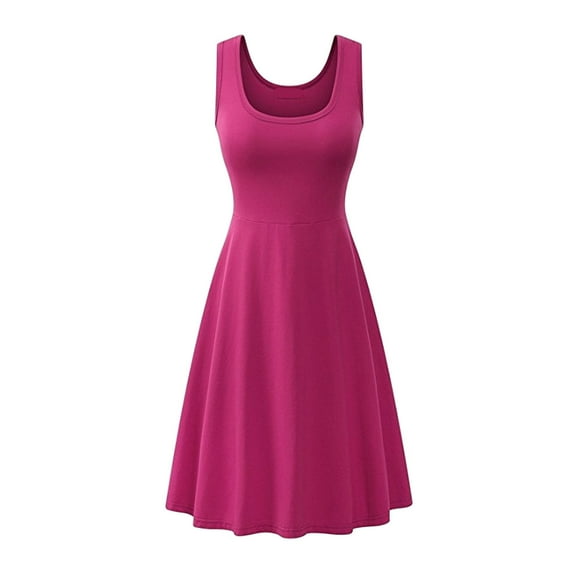 OVINYER Dress Women Casual Basic Outdoor Home Sleeveless Slim Fit Tshirt Casual Dress Classic Elegant Style