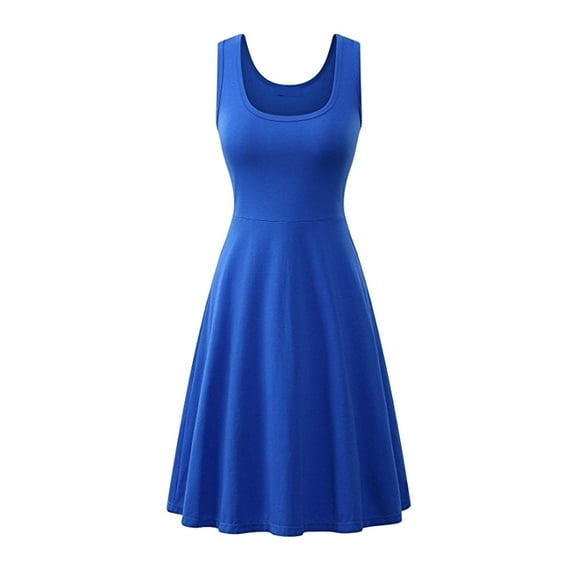OVINYER Dress Women Casual Basic Outdoor Home Sleeveless Slim Fit Tshirt Casual Dress Flowy Beach Dresses