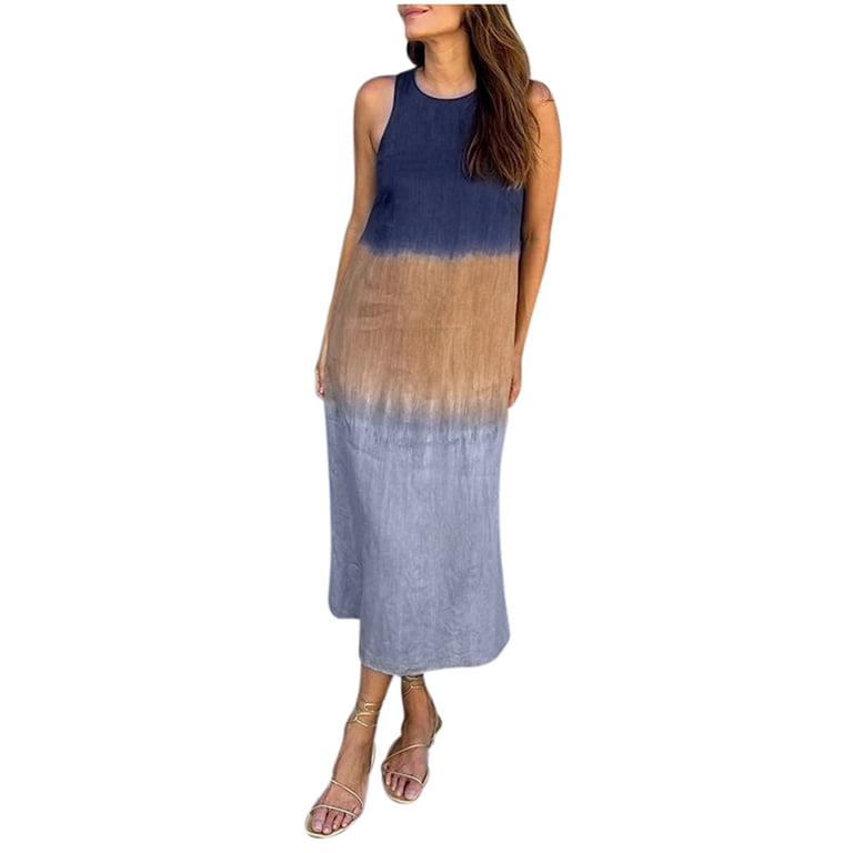 knee length dresses for ladies Tie-Dye Linen Dress – VILLAGE BOUTIQUE: Designer African Clothing main image 1