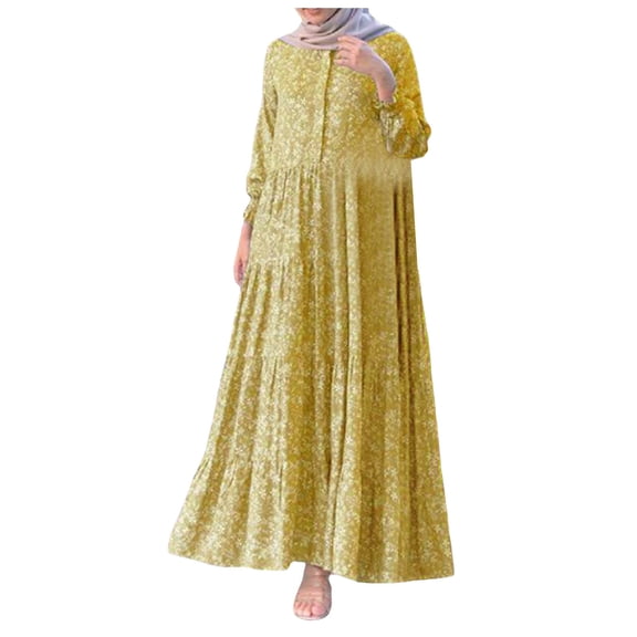 OVINYER Dress Women Layered Floral Printed Full Sleeve Casual Long Dresses For Weekend Travel Date