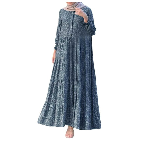 OVINYER Dress Women Layered Floral Printed Full Sleeve Casual Long Dresses Simple Cozy Sundress