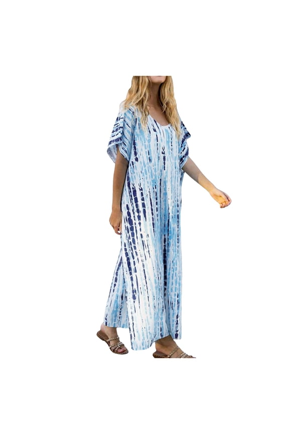 Dress Women Plus Size Kaftans Casual V-Neck Long Soft Beach Maxi For Summer Comfortable Relaxed Fit
