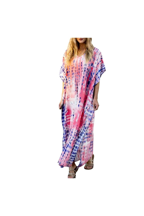 Dress Women Plus Size Kaftans Casual V-Neck Long Soft Beach Maxi For Summer Female Beach Sundress