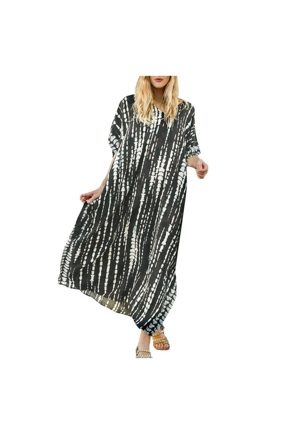 Dress Women Plus Size Kaftans Casual V-Neck Long Soft Beach Maxi For Summer Ladies Beach Sundress