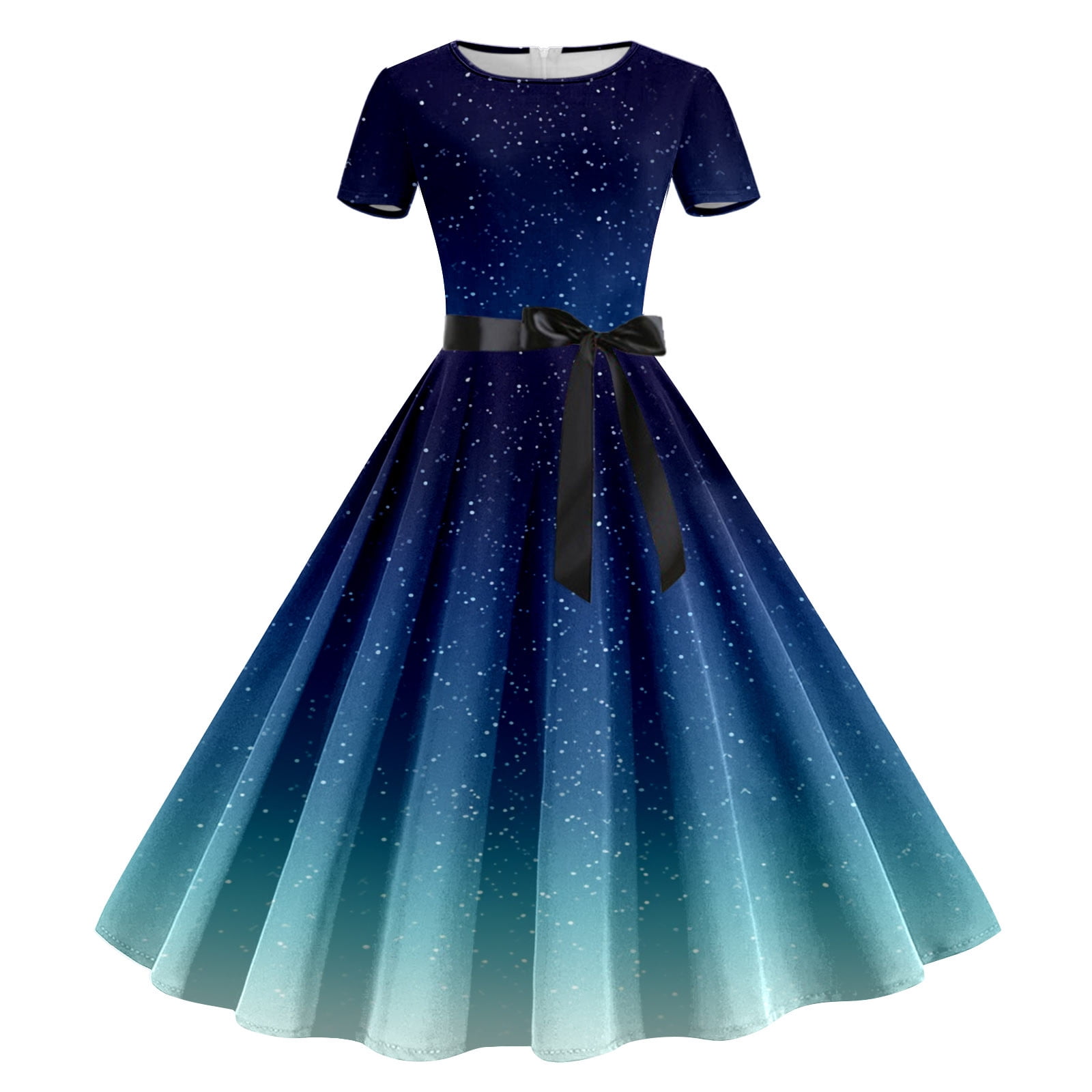 classical print dress Ovinyer Dress Women Print O-Neck Short Sleeve Classical Evening Party Prom Dress Ladies Beach Sundress