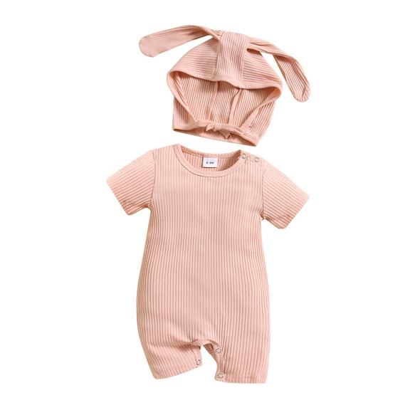 OVINYER Toddler Girls Boy Long Sleeve Suspenders Solid Color Rabbit Hat Romper Jumpsuit Baby Children Kids Lovely Dailywear