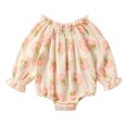 thumbnail image 1 of OVINYER Toddler Girls Long Sleeve Flower Print Romper Bodysuit Sweet For Children Baby Kids Lovely Clothing, 1 of 5