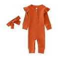 thumbnail image 1 of OVINYER Toddler Girls Winter Long Sleeve Jumpsuit Ribbed Solid Color Outwear With Headbands Fall Baby Children Kids Lovely Infants Dailywear, 1 of 5