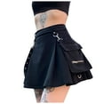 thumbnail image 1 of OVINYER Women High Waist Gothic Punk Stree Style Belt Irregular Pleated A-line Skirt Stylish Versatile Style, 1 of 9