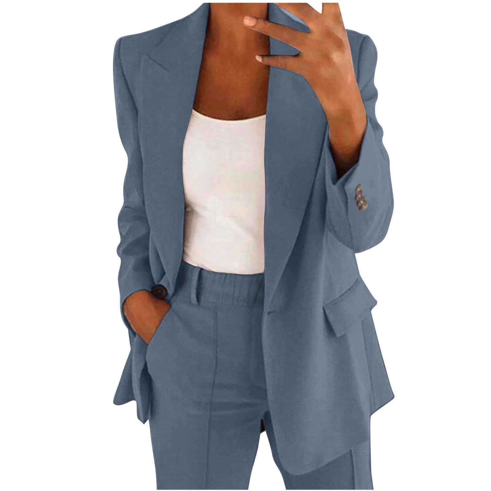 Women’s 2 Piece Blazer & Pant Suit Set - Plus Size Office Wear, Lightweight Fall Outfit